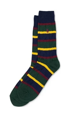 Polo Ralph Lauren Cable Tejido Rayas 1 Par Calcetines Para Hombre Talla 10-13 Verde Multi Foto 1 de 3