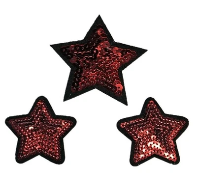 Sequins Red Stars Patch Embroidered Iron On Patches lot of 3 - Image 1 of 4