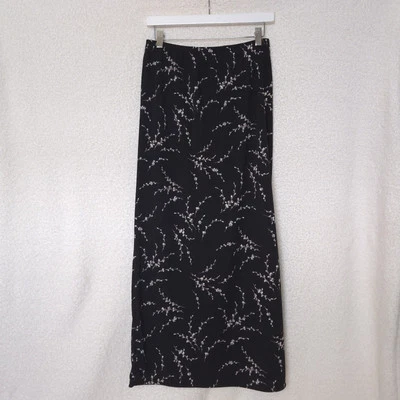 Maxi Falda Vintage Lg Negra Floral Cintura Elástica Ranura Capricho Práctica Magia Foto 1 de 4