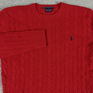 VINTAGE Ralph Lauren Sport Sweater Womens Small Red Cable Knit Lambswool Pony - Picture 1 of 8