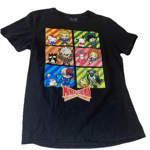 Camicia My Hero Academia X Hello Kitty media nera manica corta grafica cotone - Foto 1 di 8