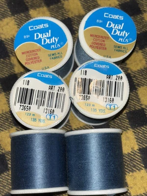 6 Lot New J&P Coats Dual Duty Thread #118 Miniature Blue All Fabrics 135 Yd Ea - Image 1 of 3