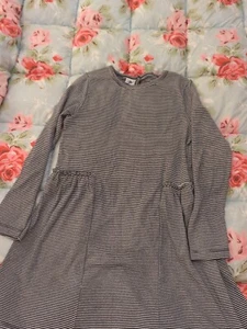 Petit Bateau Girl's Long Sleeve Black And White Thin Stripe Dress Ruched Age 10 - Picture 1 of 7