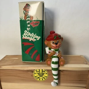 Vintage Holiday Bear Stocking Hanger Christmas Candy Cane 1982 - Picture 1 of 13