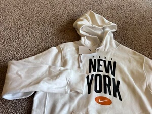 Nike white New York NY fleece sweatshirt hooded hoodie Knicks Yankees Mets NYC L - Picture 1 of 5