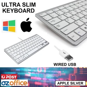 PREMIUM Ultra Slim USB Keyboard SILVER Wired Computer Mini Keyboard for Apple PC - Picture 1 of 6