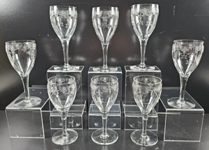 (8) Fostoria Floral Etch Wine Glasses Set Depression Elegant Clear Stemware Lot - Picture 1 of 24