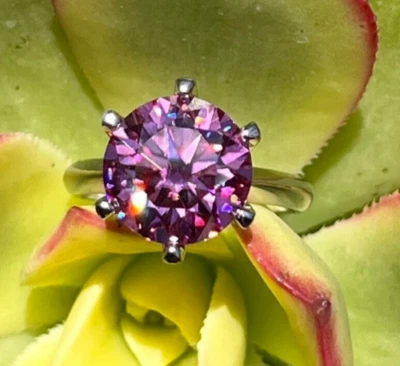 Сертифицированное кольцо из стерлингового серебра 925 пробы с круглым розовым бриллиантом 2,15 карата натуральный VVS1 - Изображение 1 из 4