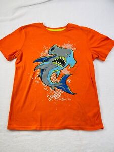 Shark Sea Life Ocean Graphic Short Sleeve t Shirt Boys Sz 14 Large Youth Orange