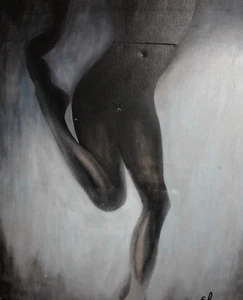 Pintura al óleo retrato desnudo modernista firmada - Imagen 1 de 12