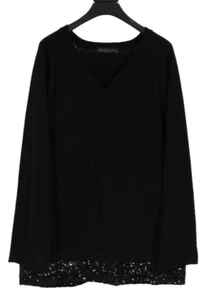 Fabiana Filippi Women V Neck Sequin Sweater Large Black Long Cashmere Pullover - Picture 1 of 9