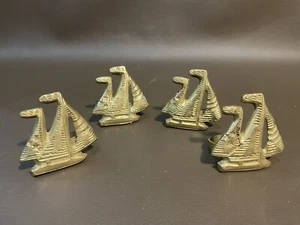 Vintage 4 Brass Nautical Sail Boat Napkin Holders - Picture 1 of 5