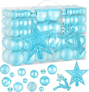 102PCS Light Blue Christmas Ornaments,Assorted Plastic Shatterproof Christmas Or - Picture 1 of 7