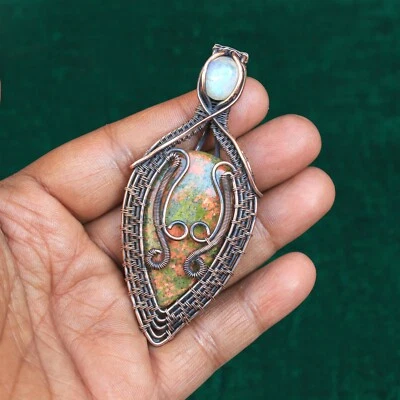 Unakite碧玉吊坠铜线包裹宝石珠宝礼物送给朋友NK565 — 第 1/4 张图片