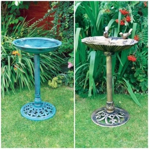 Garden Bird Bath Table Feeder Station Free Standing Oyster Shell Bronze Green - Picture 1 of 22