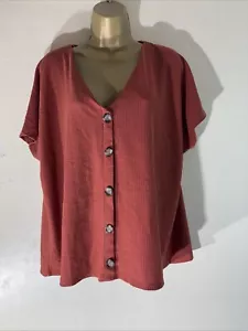 Womens Papaya Plus Size Uk 20 Rust Brown Cap Sleeve V Neck Stretch Blouse Shirt - Picture 1 of 6