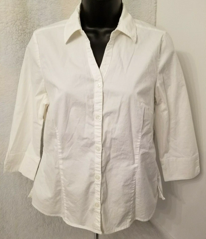 Croft & Barrow Womens Shirt Top Blouse Size PM Medium Petite White  - Image 1 of 4