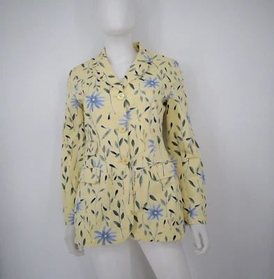 Chaqueta Blazer Moschino Jeans Floral Amarilla Talla 8 Manga Larga 3 Bolsillos con Botones Foto 1 de 4