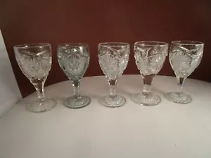 Antiguo juego de 5 copas EAPG Imperial Star & File de vidrio transparente vino cordiales - Imagen 1 de 15