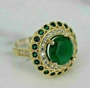 3Ct Round Lab-Created Green Emerald Diamond Wedding Rings 14K Yellow Gold Plated