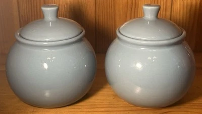 Mason Cash - England Lot of 2 Blue 4” Kitchen Mini Ceramic Pot Jar w Lid Glossy - Image 1 of 4