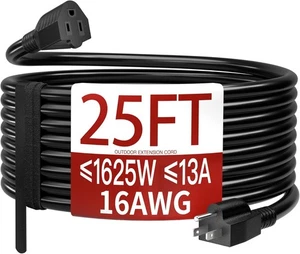 25ft Outdoor Extension Cord, Waterproof, Heavy Duty, 13A 125V, Durable - Picture 1 of 7