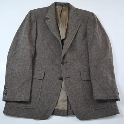 Vtg USA Made 42S Brown Herringbone Tweed Wool Mens Blazer Suit Jacket Sport Coat - Image 1 of 4