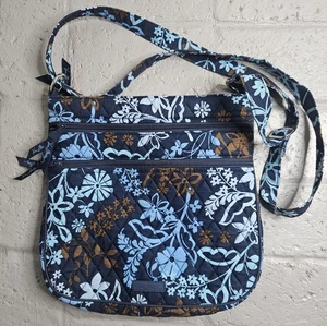 Vera Bradley Triple Zip Hipster Crossbody Bag Purse Java Floral Blue - Picture 1 of 10