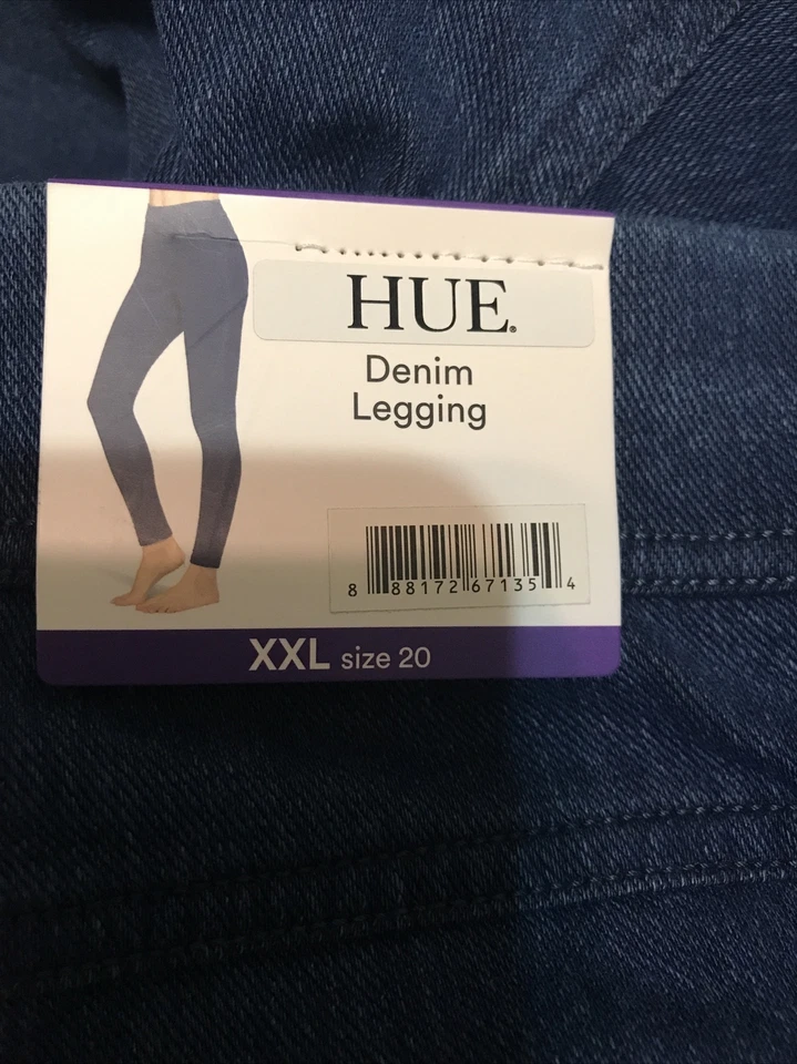 Hue Utopia Womens Leggings Size XXL 20 Plus Mid Rise 00726 Back Pockets Blue F6