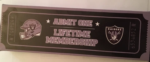 NFL Las Vegas Raiders *Admit One* Lifetime Membership Ticket Canvas Decor 11"x3" Cover