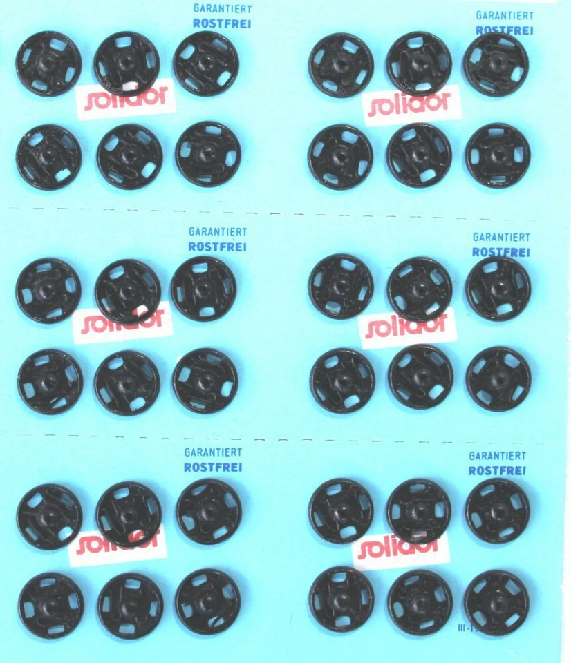 TELLISWELT 36 Qualitäts Annäh Druckknöpfe 11 mm rostfrei schwarz Passloch & gebördelter Ran