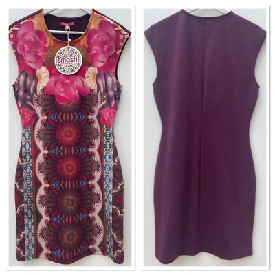 NOVO VESTIDO SMASH Gainsay padrão frontal tamanho M roxo médio floral elástico joelho - Imagem 1 de 4