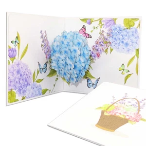 Pop Up Karte "Hortensie & Schmetterlinge" 3D Blumenkarte Geburtstagskarte - Imagen 1 de 7