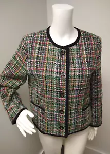 Womens Ann Taylor Multicolor Cropped Plaid Nubby Tweed Suit Blazer Jacket Sz 12 - Picture 1 of 6