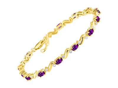 RYLOS Gold Plated Silver Classic "S" Tennis Bracelet Gemstones & Diamonds, 7"-8" - Image 1 of 4