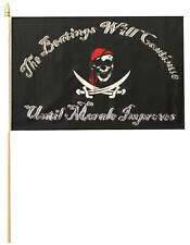 Pirate Beatings Will Continue 12"x18" 68D Rough Tex Nylon Stick Flag 24" Staff