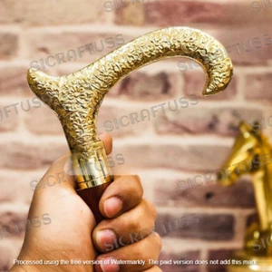 Walking Stick With Brass Handle - Brass Wooden Victorian Foldable Walking Stick. - Picture 1 of 10