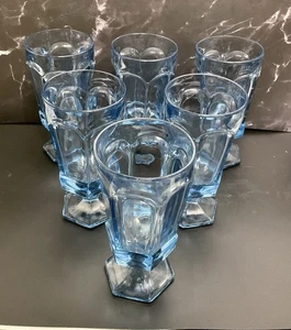 Set of 6 Vintage Fostoria VIRGINIA 7" Light Blue Iced Tea Footed Glasses,Goblets - Picture 1 of 8