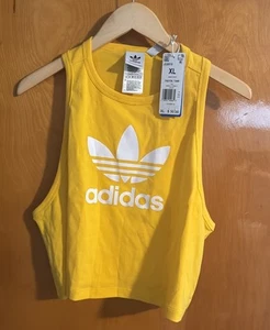 Adidas Tank Top Womens XL Yellow CROPPED - Picture 1 of 2