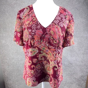 Gloria Vanderbilt Womens Lined Flutter Sleeve Paisley Top Boho Artsy Mature - Picture 1 of 11