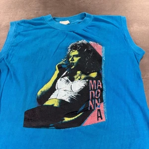 Vintage Madonna Shirt M 1984 Virgin Tour Blue Sleeveless Babydoll Crop Fit RARE - Picture 1 of 10