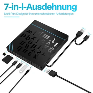 Externes CD/DVD Laufwerk USB3.0 TypC Brenner Player PC Laptop SD/TF-Kartenleser - Bild 1 von 14