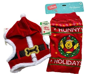 2 trajes medianos para perro disfraz arnés vacaciones feliz y brillante Santa y Pooh - Imagen 1 de 16