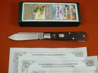 BEAVER FALLS WALNUT BURL WOOD JACK KNIFE COOPER CUTLERY SCHATT & MORGAN NIB USA - Image 1 of 4