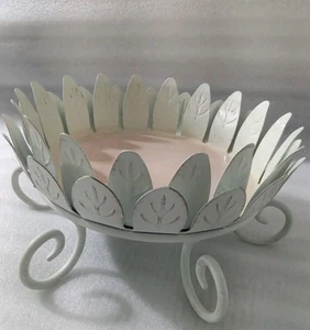 PartyLite 10" W großer Stumpenkerzenfuß Metall Kerzenhalter beige Deko - Bild 1 von 11