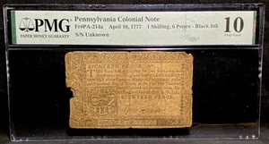 1777 PENNSYLVANIA American Revolution Colonial Currency Bank Note PA-214, PMG 10 - Picture 1 of 5