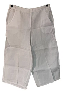 Match Point White Linen Wide Leg Cropped Capri Pull On Pant Lagenlook Coastal M - Picture 1 of 12