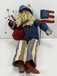Volkskunst primitive Americana patriotisch 4. Juli sitzender Weihnachtsmann 17 cm Filz - Bild 1 von 11