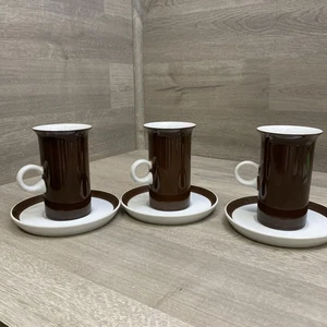 1975 Vintage Fitz and Floyd Set of 3 Brown/White Cups & Saucers - Picture 1 of 19