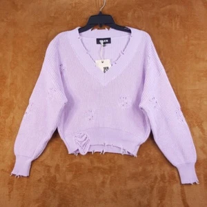 SER.O.YA Sweater Womens Small Purple Pullover VNeck Distressed Cotton SYD - Picture 1 of 8